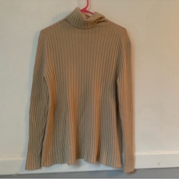 Allude Sweater Cashmere Ribbed Turtleneck Tan - Picture 6 of 6